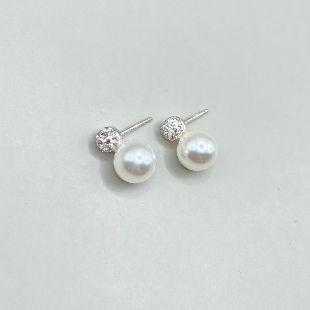 Sterling Silver Pearl Cluster Pave Earrings